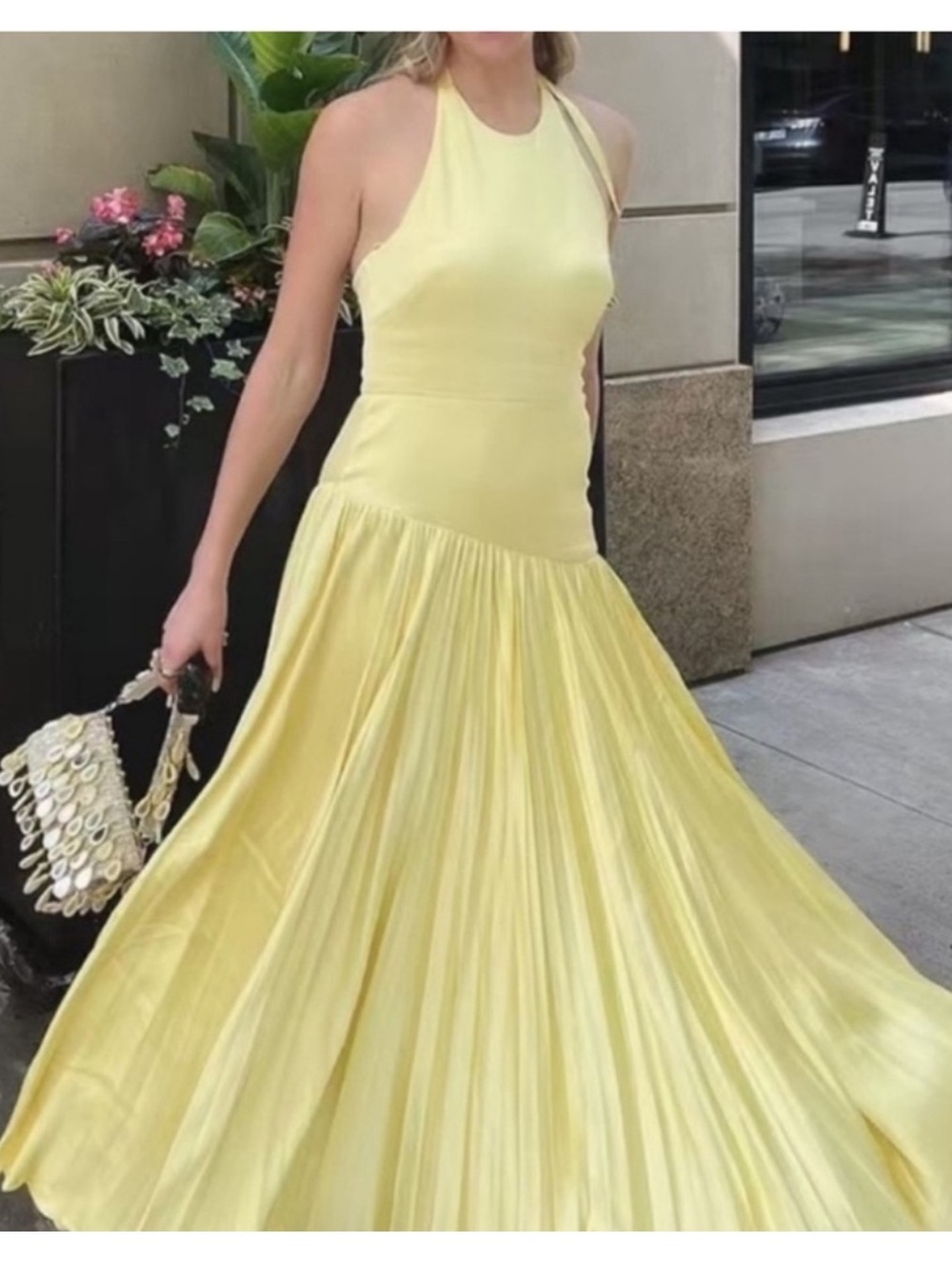 Alexis Saab Pleated Drop Waist Maxi Dress in Yellow